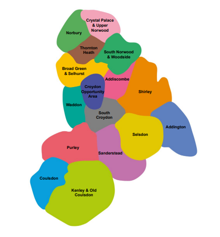 Map of the 16 Places of Croydon as set out in the Local Plan