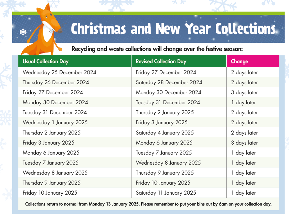 Waste and recycling dates Christmas 2024