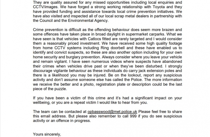 Operation Basswood letter on catalytic converter thefts page 2