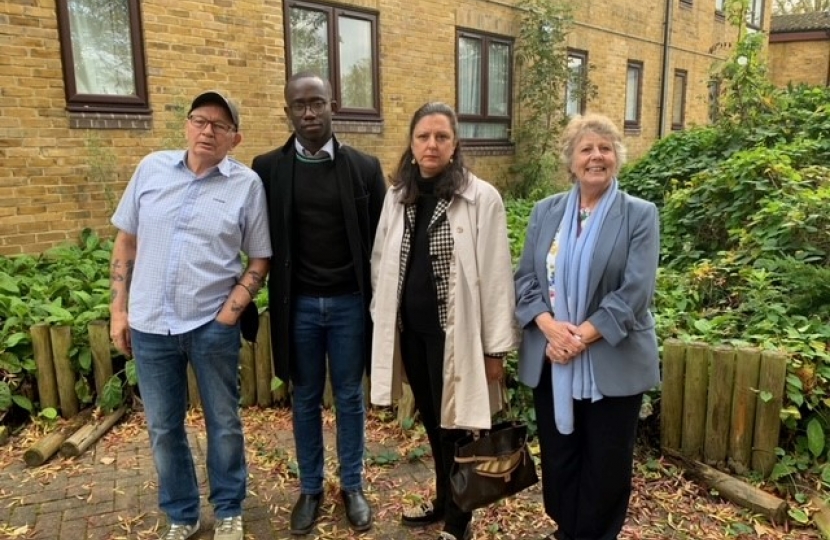 Cllr Margaret Bird, Cllr Yvette Hopley and Norbury candidate Kofi Frimpong at Kuala Gardens