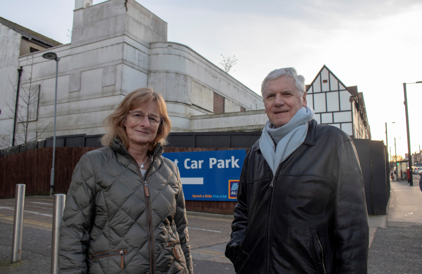 Councillors Pollard and Ward outside Selsdon garage site