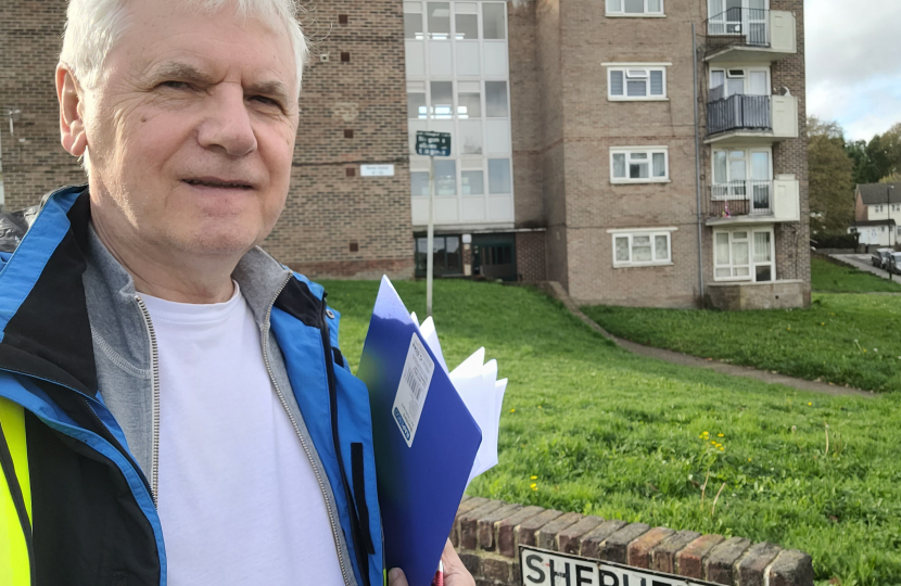 Councillor Ward outside Monks Hill flats