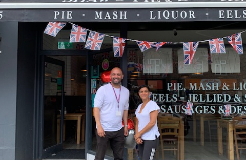 Councillor Joseph Lee visit to Shaw's Pie and Eel House.