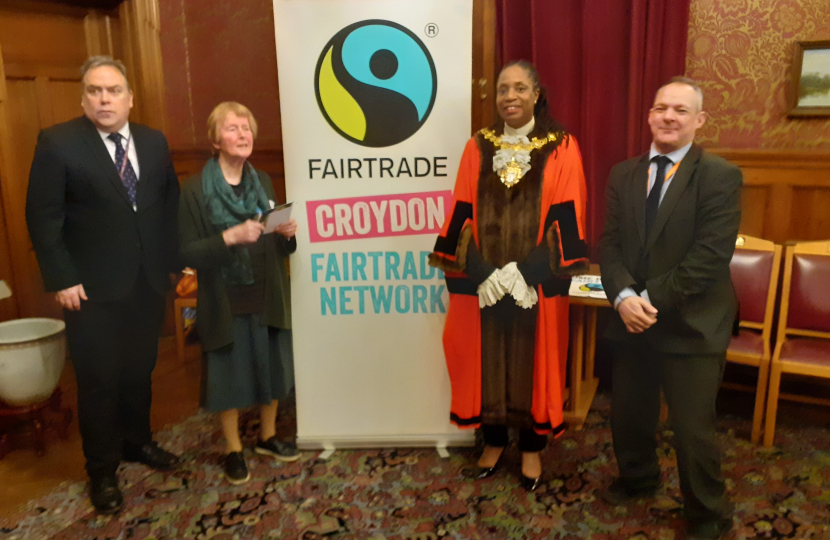 Andy, Mayor and Civic Mayor celebrate Fairtrade in Croydon