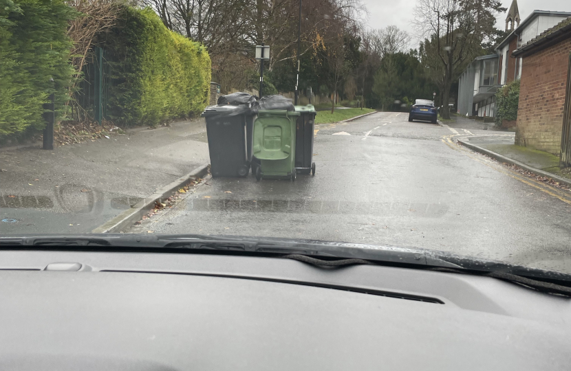 Dumped bins left on road outside St Peter’s Primary School