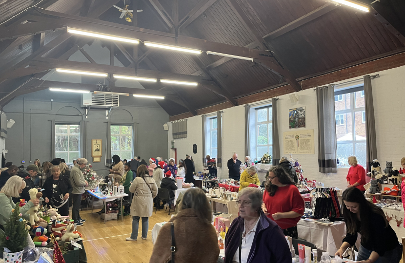 People at the Christmas market at Kenley Memorial Hall