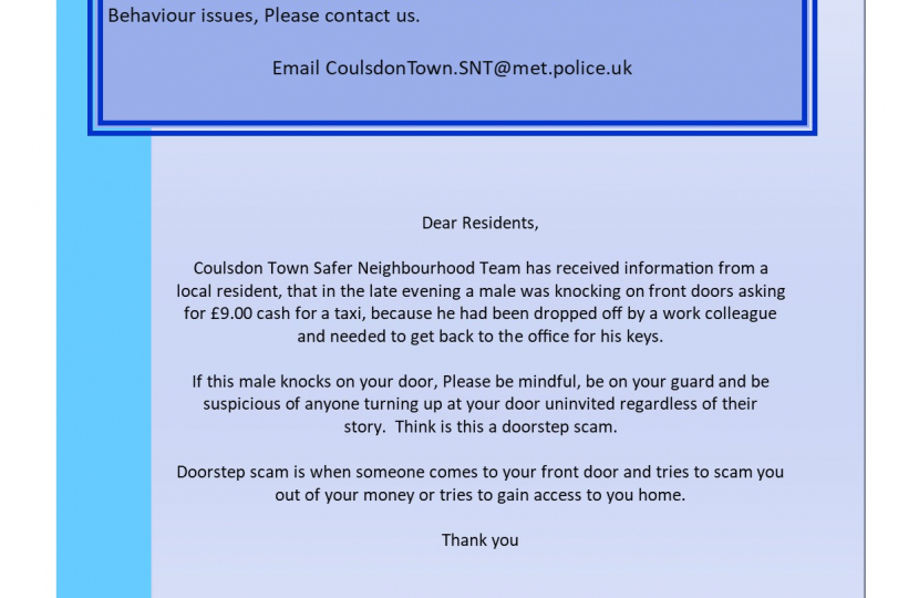 Coulsdon Doorstep Scam