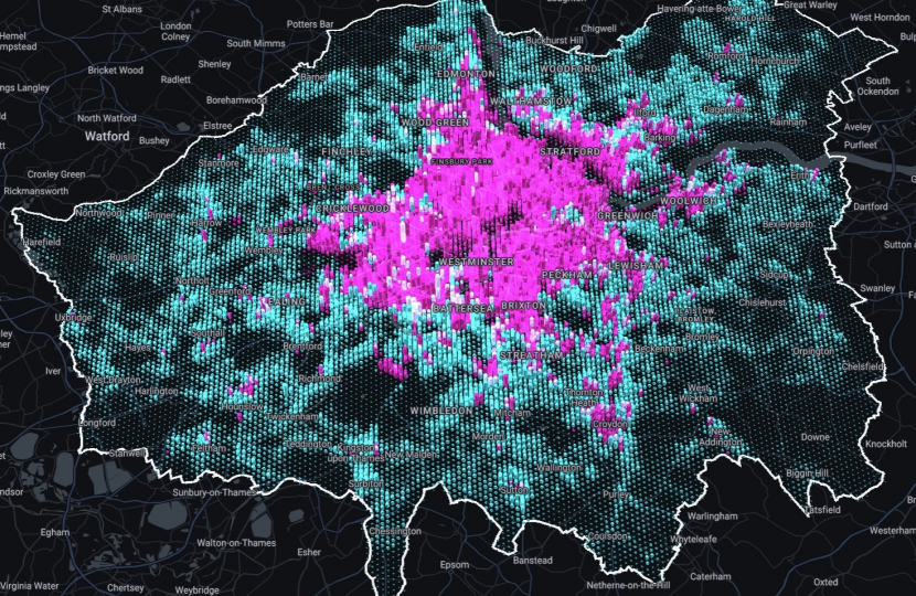 Pink: most households don't have a car. Blue: most households do have a car.