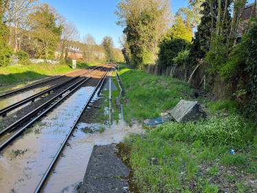 Flooding on the railways track following burst water main in Kenley