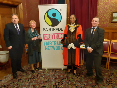 Andy, Mayor and Civic Mayor celebrate Fairtrade in Croydon