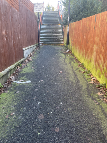 Litter and unswept leaves reported from Moreton rd to footbridge 