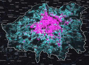 Pink: most households don't have a car. Blue: most households do have a car.